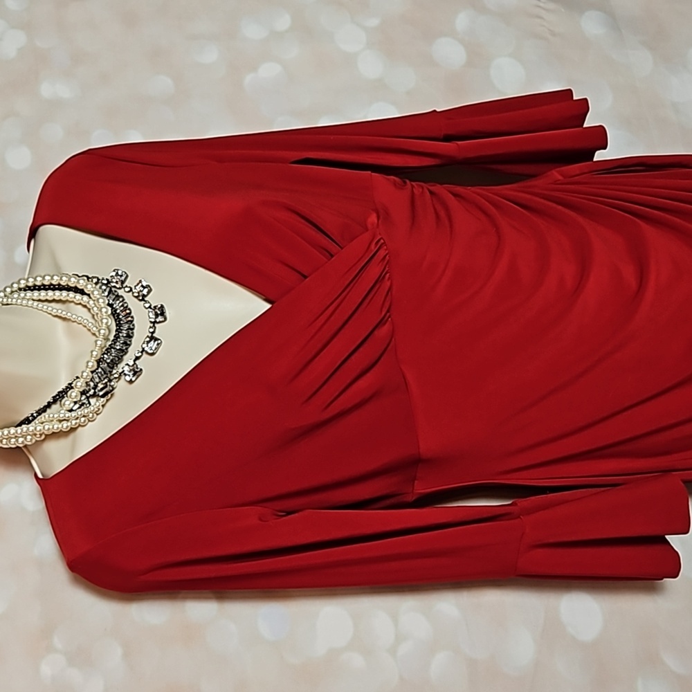 Lauren Ralph Lauren | Red Tailored Fit Rouched Dress - Picture 2 of 11